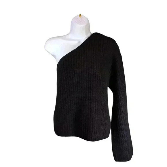 Lisa Yang Margit 100% Cashmere Sweater One Shoulder Ribbed Black Women's 2 - Picture 2 of 6